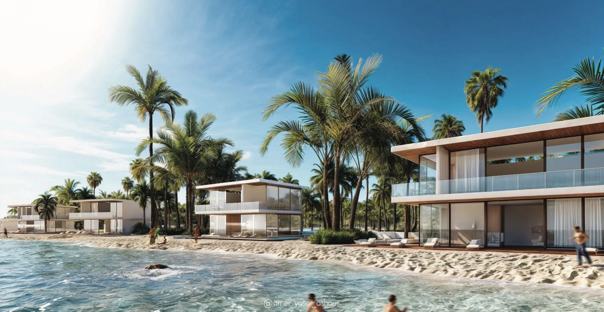 Beachfront residences with palm trees